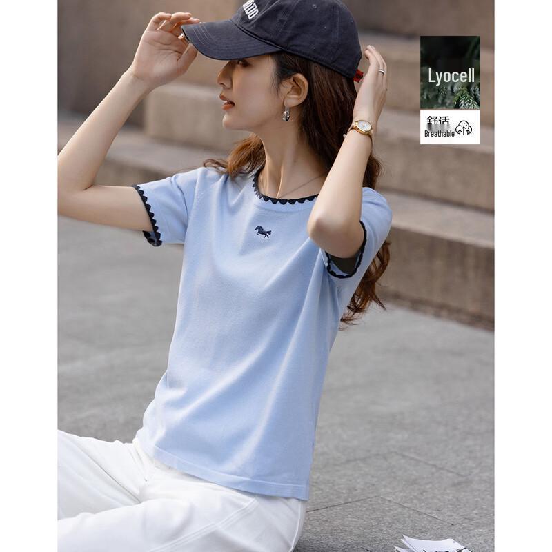Women s Tencel Blend Embroidered Knit Short-Sleeve Top XL