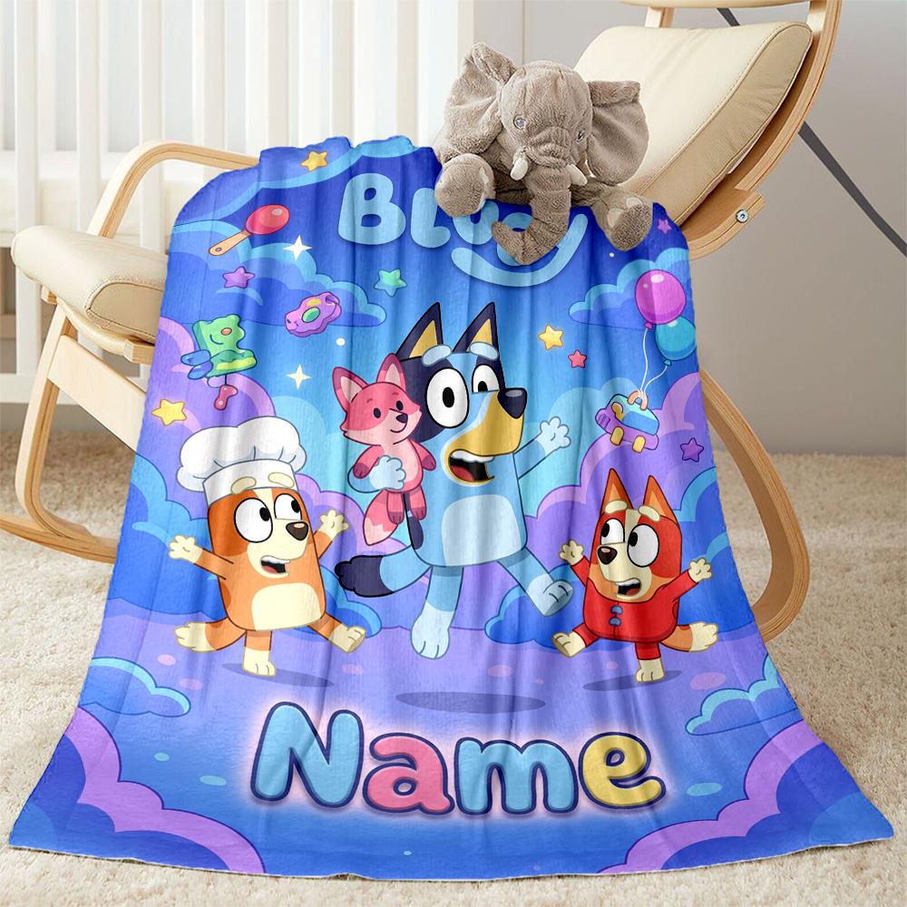 Bluey's Colorful Adventure Personalized Name Blanket Cozy Personalized Blanket Soft & Cozy Versatile for Nap Couch Picnics Chair
