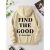 Women's Loose Hoodie with Letter Print and Kangaroo Pocket