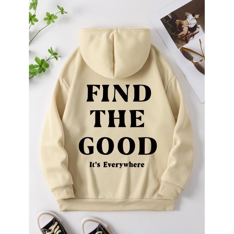 Women's Loose Hoodie with Letter Print and Kangaroo Pocket