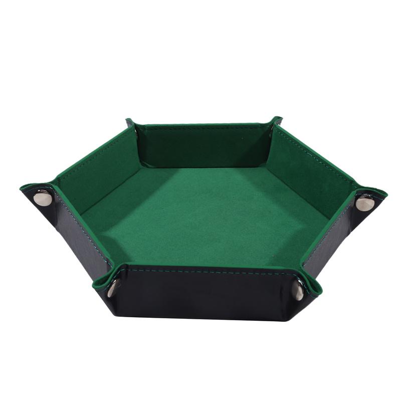 Foldable Dice Tray Holder Box PU Leather Folding Hexagon Coin Square Tray For RPG Role Playing Table Board Games