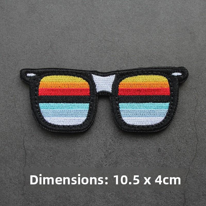 Rainbow Glasses Full Embroidery Velcro Outdoor Backpack Creative Badge Morale Badge LAT Arm Badge Travel Badge Sticker