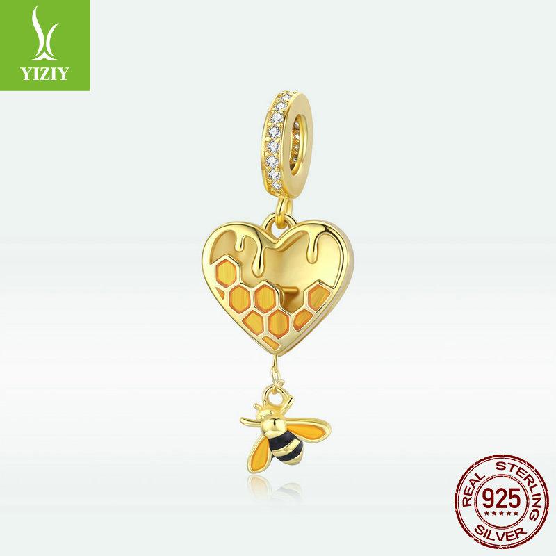 Yinziyun s925 Silver Love Honeycomb Beads: Gold-Plated Bee, Openable Trendy DIY Jewelry Accessory
