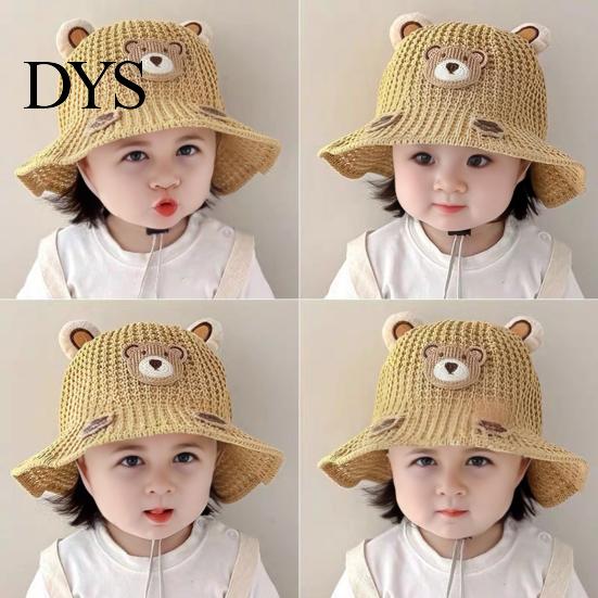 Toddler Beach Accessories Cute Animals Straw Sun Hats for Kids, UV Protection Fishing Hat, Wide Hat Brim Cartoon Bucket Breathable Summer Outdoor