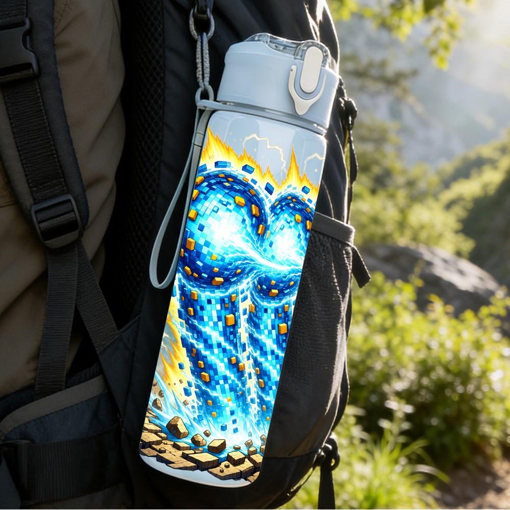 1PC Lightning Super Hero Scene 750ml Color Plastic Sports Water Bottle Leakproof Flip Straw Lid Suitable for Sports Office Home Use