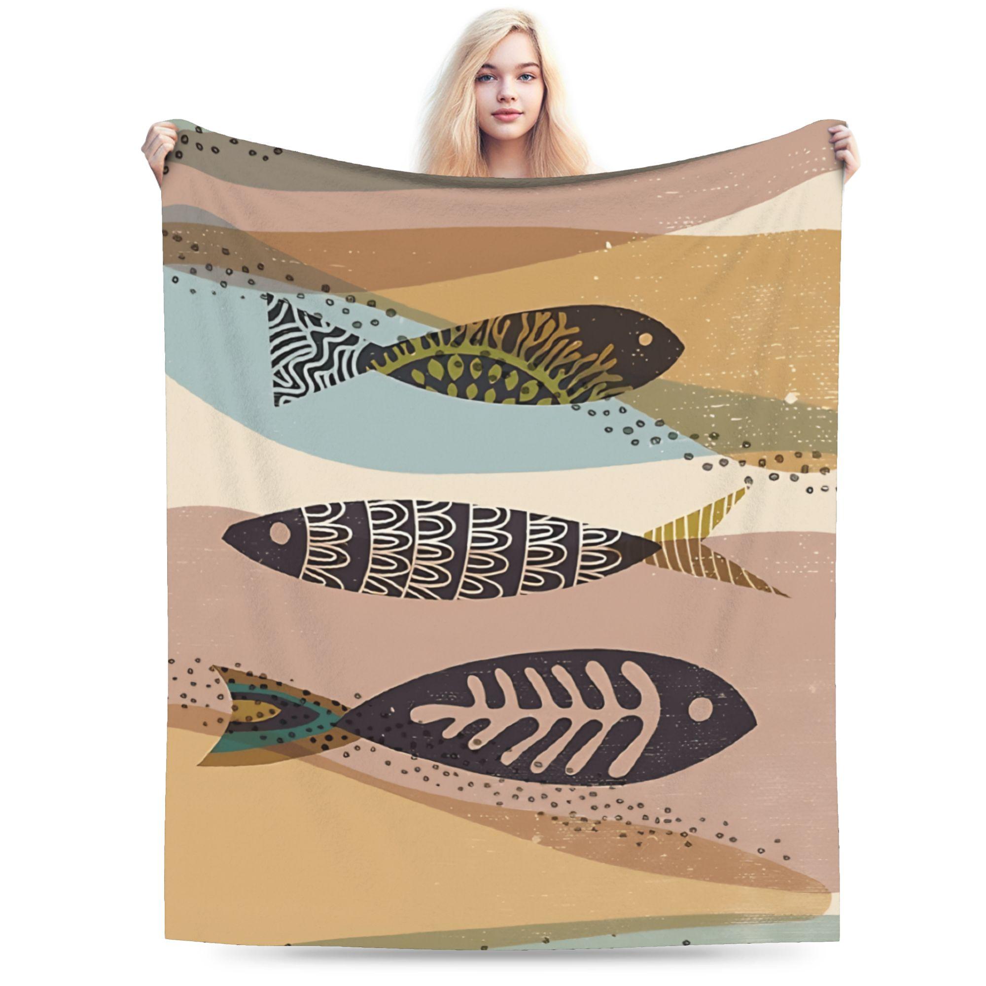 Retro Sardines  Blanket Quality Super Warm  Throw Blanket Autumn Girls Boys Outdoor Graphic Bedspread 75X95CM