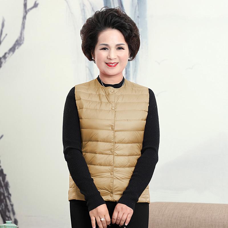 Middle-aged Vest Mother's Light and Thin Round Neck Down Jacket Liner Vest Large Size Warm Vest Vest Jacket