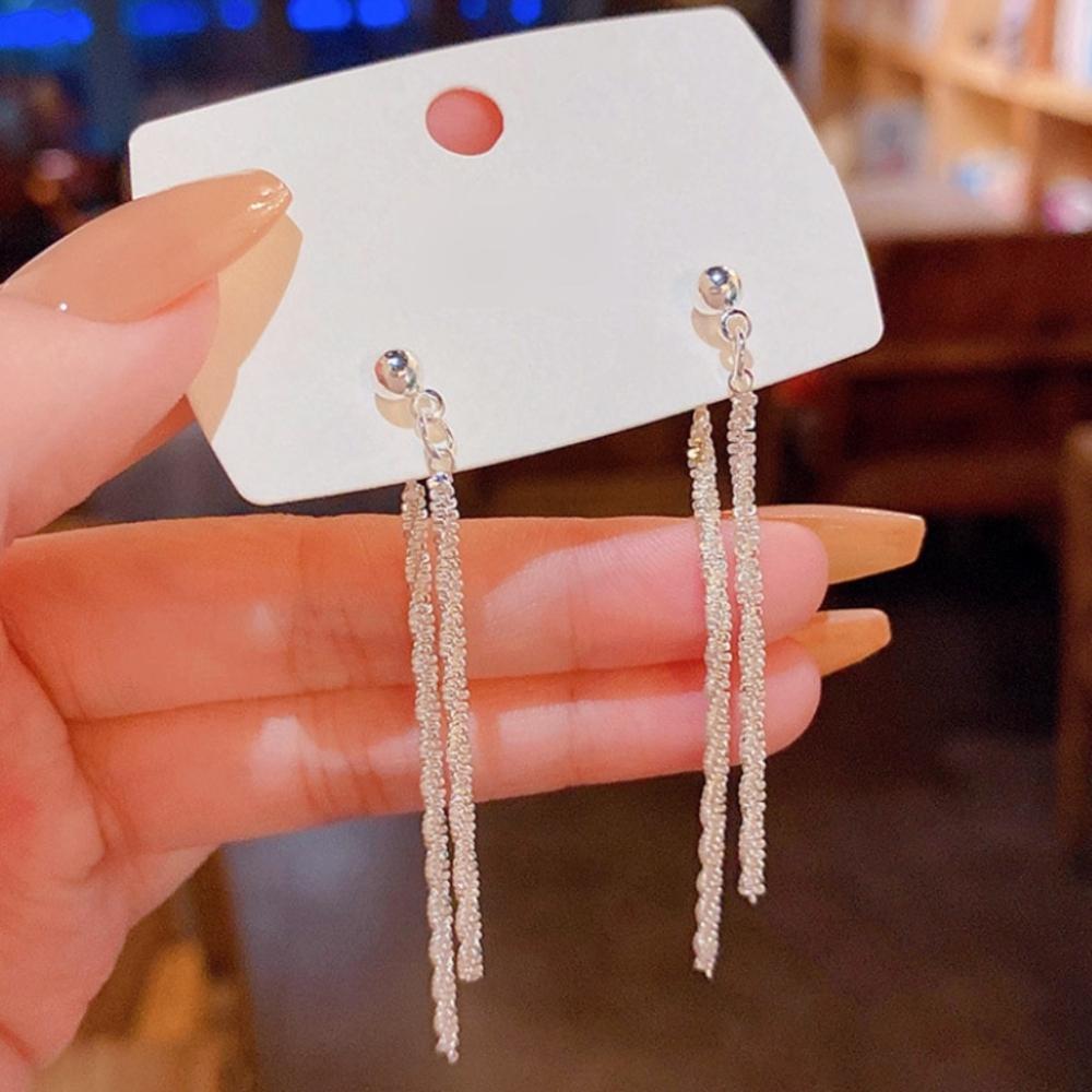 S925 Sparkling Screw Chain Long Drop Earrings – Haniel – From Korea