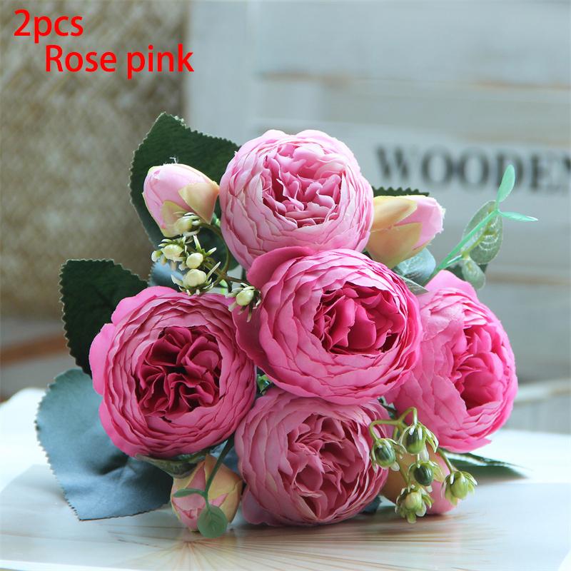 5-Stem Mini Peony & Phili-Boss Rose Korean-Style Small Bouquet – Artificial Floral Arrangement for Home Decor & Weddings