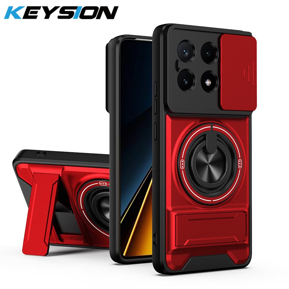 KEYSION Magnetic Phone Case for Xiaomi POCO X6 Pro 5G Slide Camera Lens Protection Upright Kickstand Ring Shockproof Back Cover