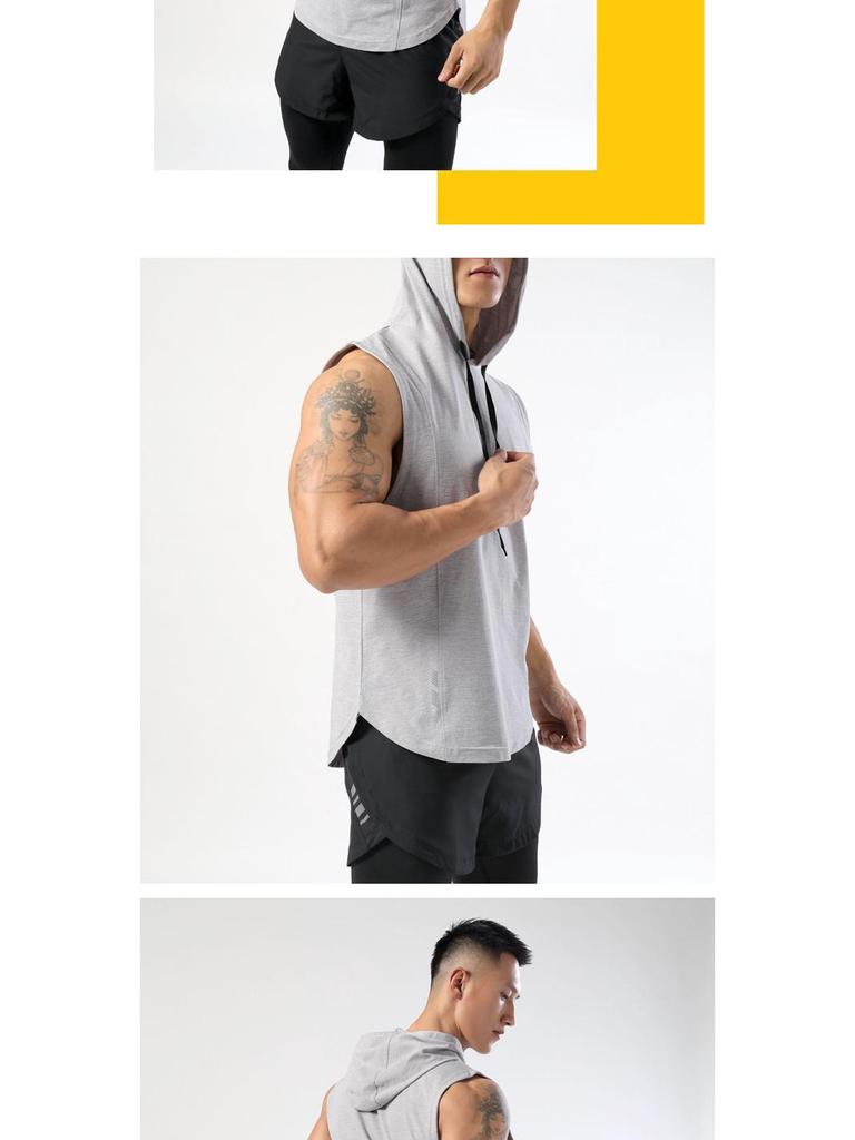 Men's Quick-Dry Hooded Sleeveless T-Shirt for Fitness and Boxing