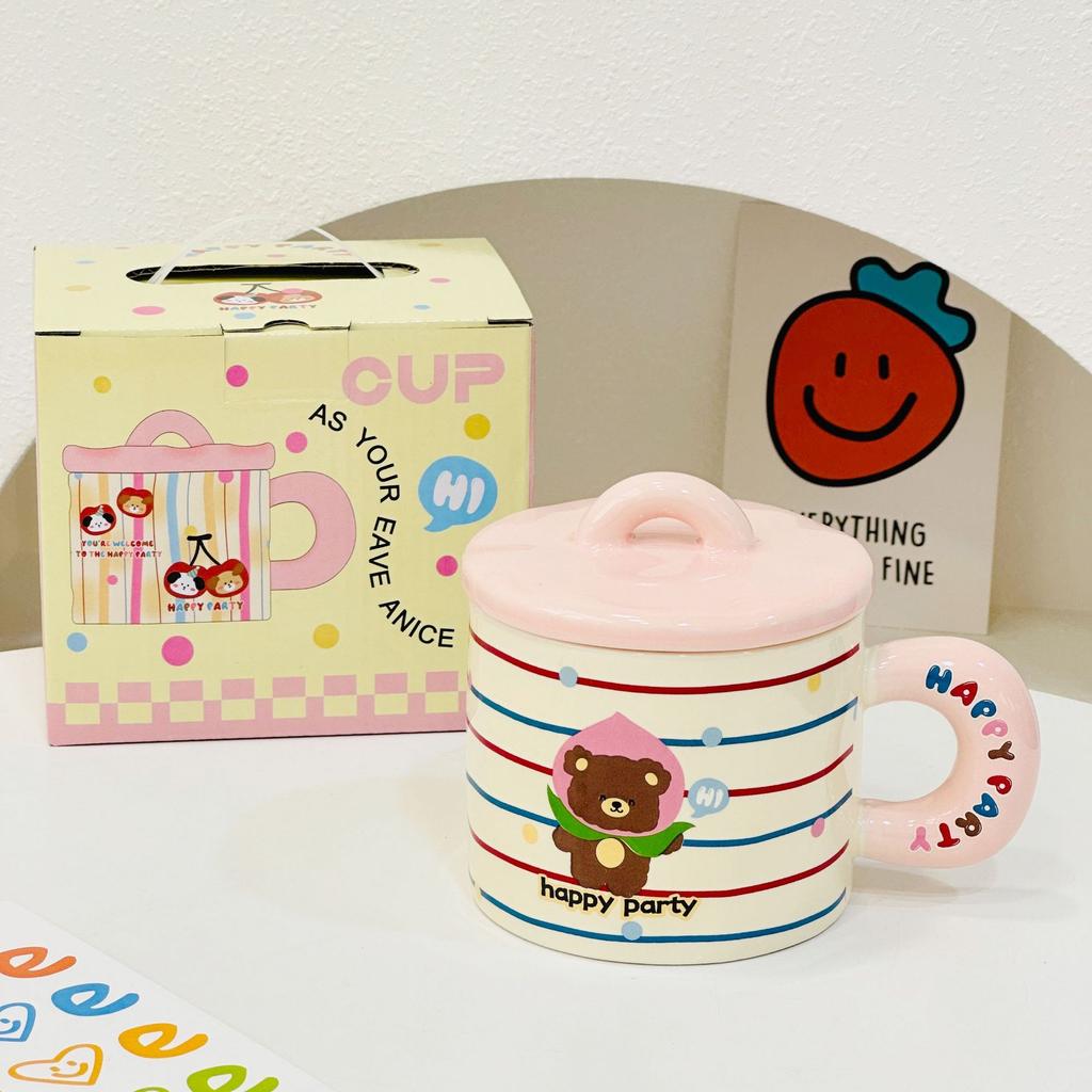 Fruit Cartoon Animal with Lid Girl Heart Girl Gift Ceramic Cup Small Gift Box Household Set Mug Gift