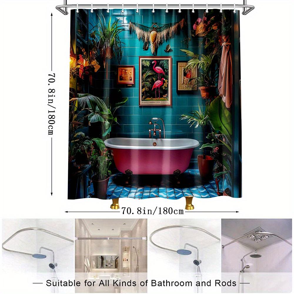 Flamingos und tropische Pflanzen Duschvorhang - Lebendiges Design mit rosa Flamingos, Dekorativer Duschvorhang für das Badezimmer