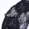 Women's Black Lace Bell Sleeve Halloween Top - Elegant Stand-up Collar