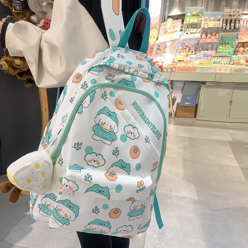 

Small fresh printed student schoolbag Harajuku large capacity junior high school student backpack with pendant