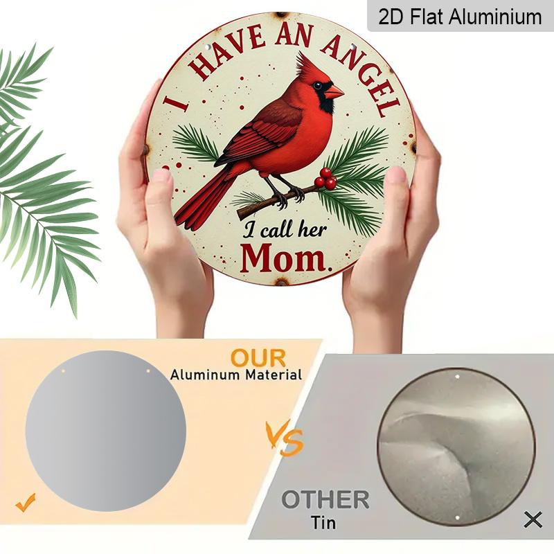 2D Flat 1pc, 8x8 in, Aluminum Metal Printed Signage, Round Wall Decoration, Mother Angel in Heaven Decorated Plaque, Ideal for Home and Office