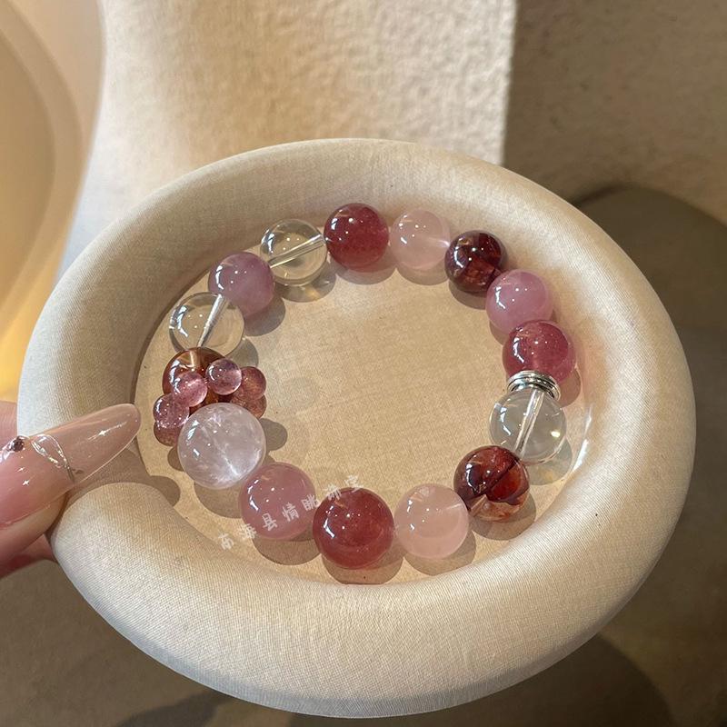 

Rose Quartz & Red Phantom Strawberry Quartz Crystal Bracelet, Original Design