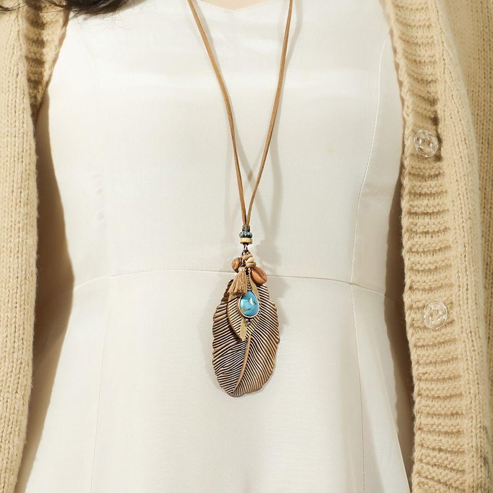 Elegant Turquoise Shell Pendant Women Fashion Brown Pendent Necklaces Boho Long Neckalce  Jewelry