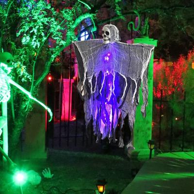 Halloween Skelett Geist Spukhaus Zubehör Beleuchtete Requisiten Schwebender Schmuck mit Nebel für Garten Maskenbälle