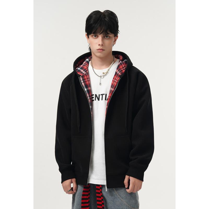 

Хлопковая куртка-худи для мужчин, повседневная толстовка с капюшоном и длинными рукавами, куртки на молнии, винтажная куртка с карманом, мужские тяжелые осенние толстовки, верхняя одежда L чёрный