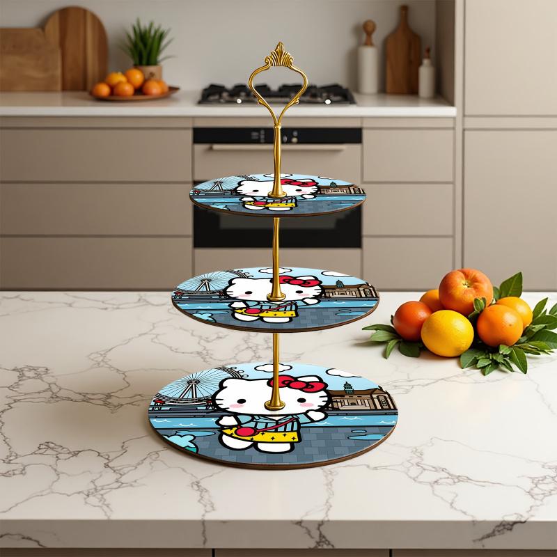 

3 Tier Wooden Cake Stand with Polished Metal Accents, Multi Tier Fruit Plate for Birthdays Weddings Parties Graduations China Mainland