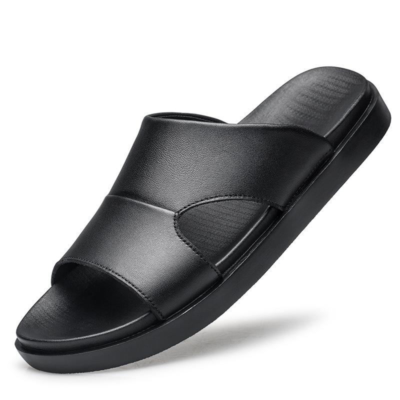 Men s Summer Casual Thick Sole Cowhide Flip-Flops 44