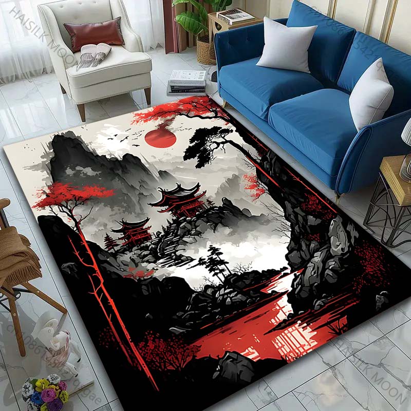 Japanese ink wash landscape art Pattern Rug Carpets for Bedroom Living Room Sofa Mat Creative Door Mat Cloakroom Home Decor