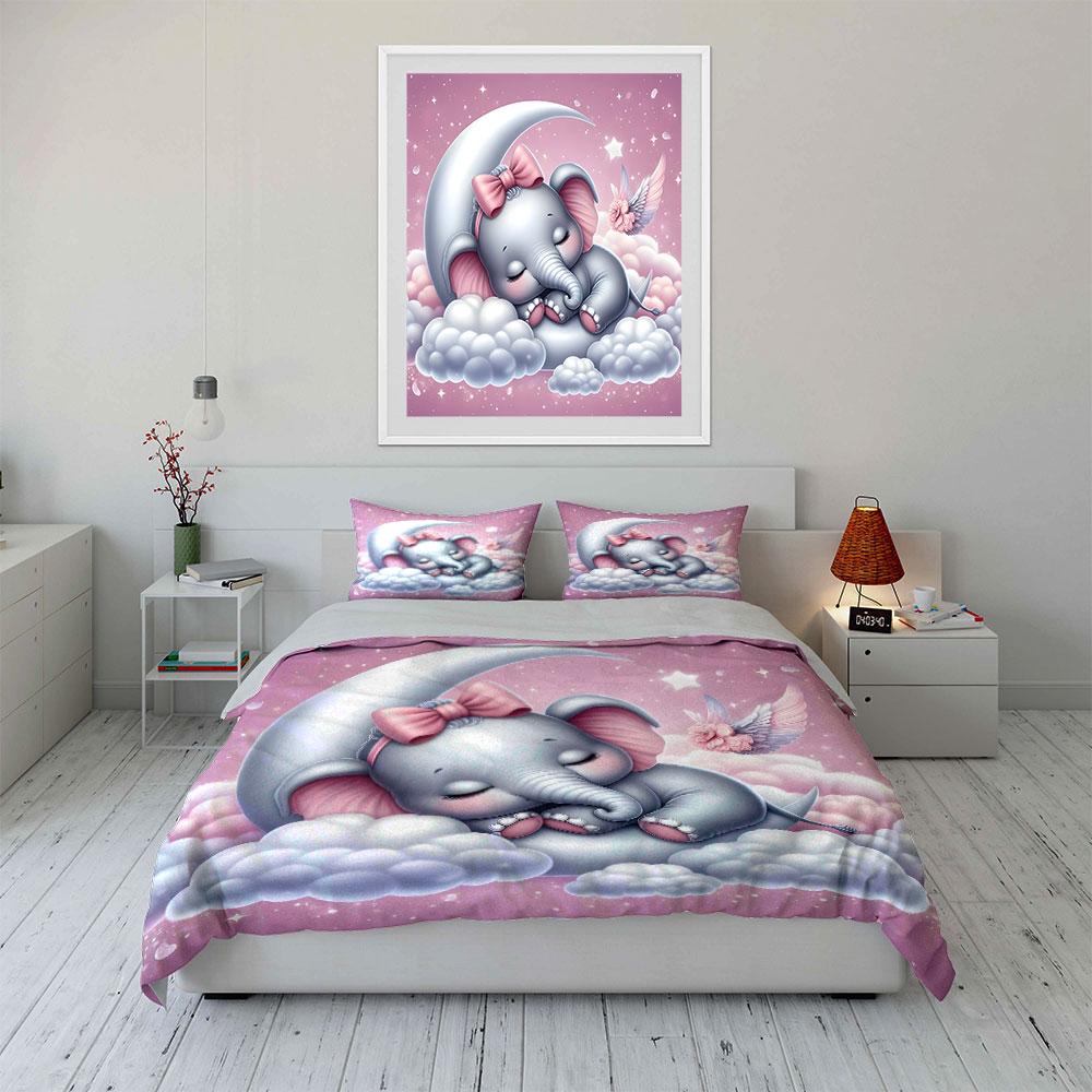 Dreamy Elephant On Crescent Moon Bedding Set For Kids Luxury Gift 3Pcs Digital Print Comforter Set Soft Comfortable Breathable