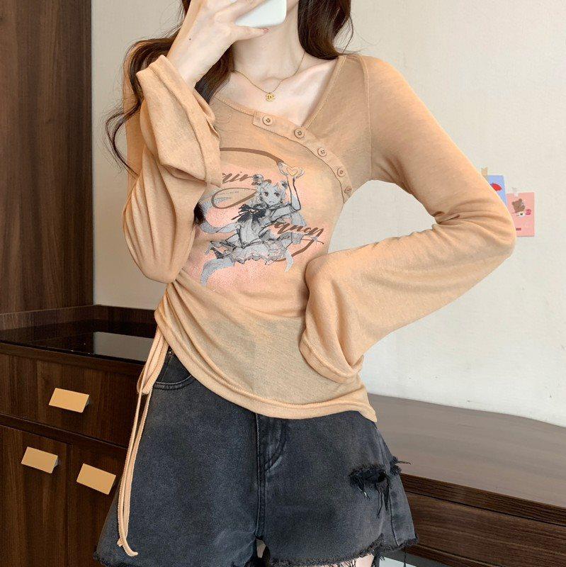 

Women s Flared Long Sleeve Tulle Top with Drawstring Waist Medium