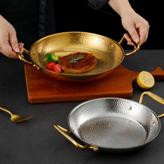 Fritéza Hrnec Tepané Nerezové Oceli Pánev na Paellu Dvojitá Rukojeť Mořské Plody Smažené Kuře Talíř Nepřilnavý Korejský Plochý Kuchyňský Nádobí