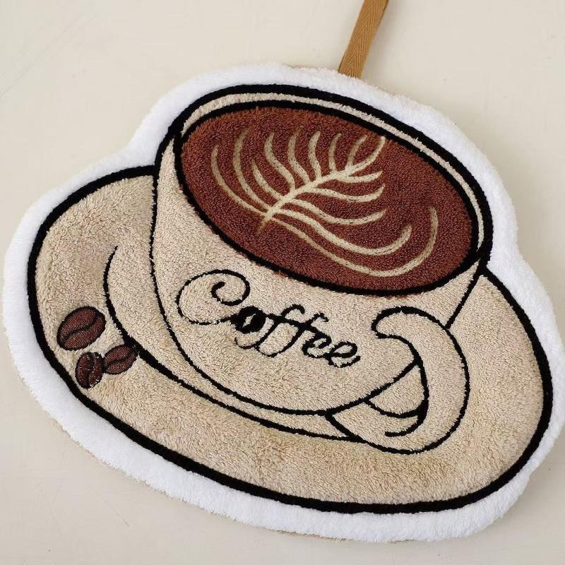 Coffee Bread Design Absorbent Hand Cloth Soft Material for Kitchen Bathroom Versatility A3