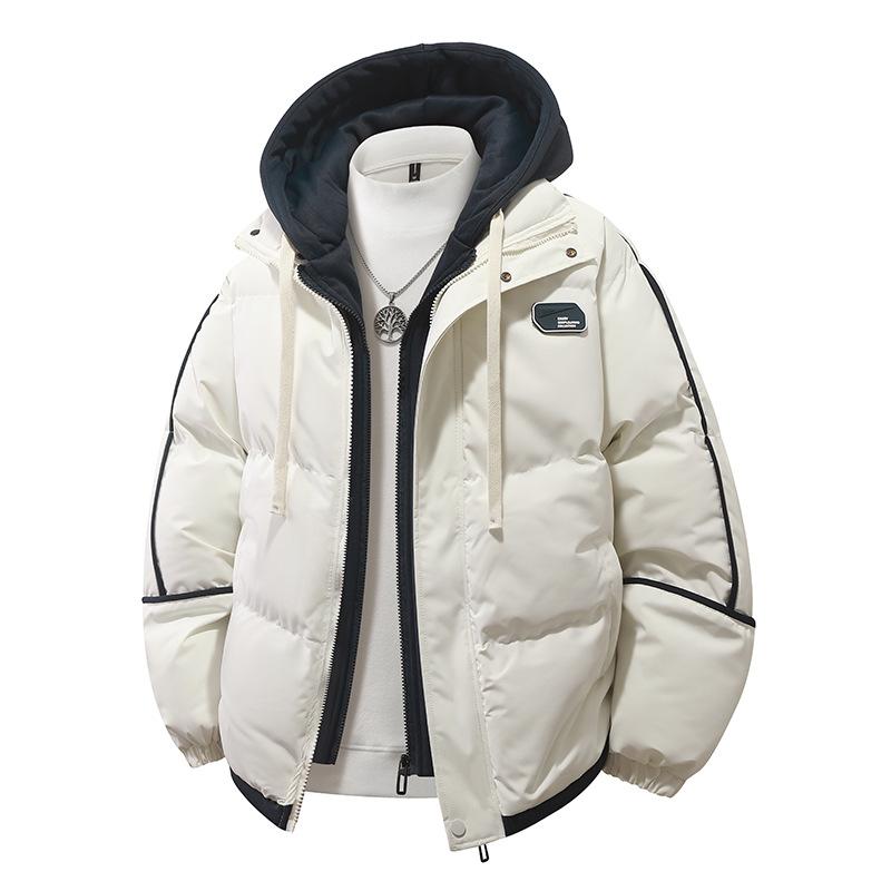 Autumn Winter Male Cotton Jacket Fake Two-Piece Bread Padding Coat Men Women Thick Warm Coldproof Jacket