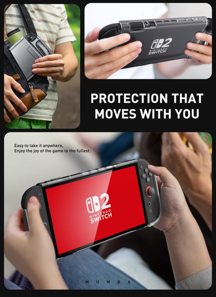 Mumba Clear Case for Nintendo Switch 2 Crystal Protective Clear Cover with Design and TPU Compatible with Nintendo Switch 2 Console (2025) -
