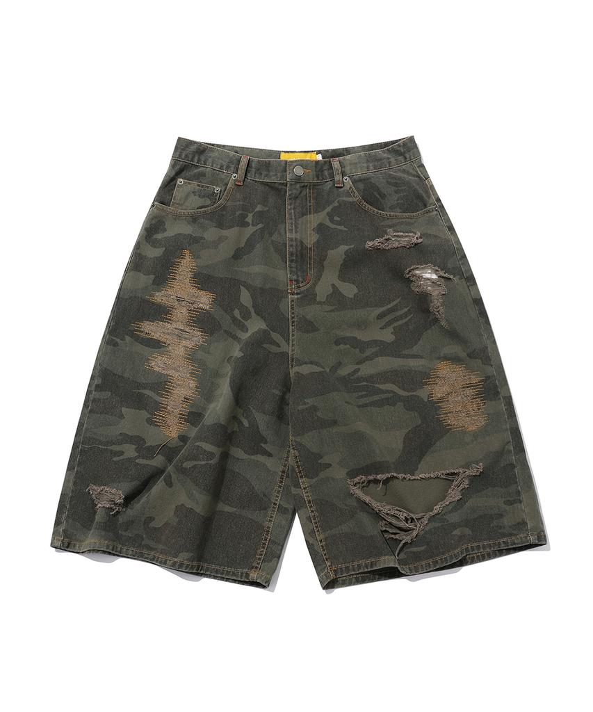 MAINBOOTH Destroyed Camo Shorts(Vintage Khaki)
