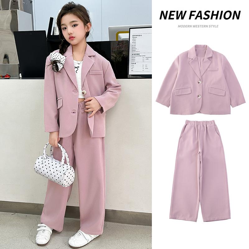 Girls' 2025 Spring Suit Set: Loose Fit Jacket & Long Pants