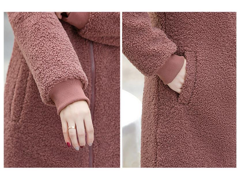 Women's Lamb Wool Winter Coat: Stylish, Warm Hooded Jacket for Middle-aged & Elderly