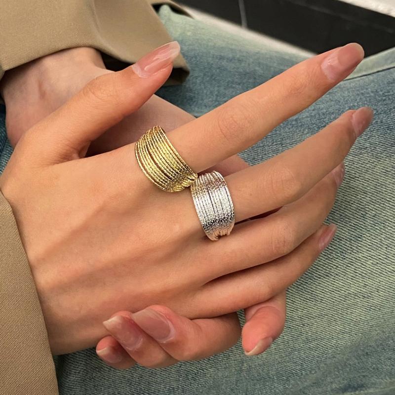 2025 New Open Knuckle Rings for Women Multi-layers Uneven Rope Metal Rings Gold Color Silver Color Alloy Hiphop Style Rock Rings