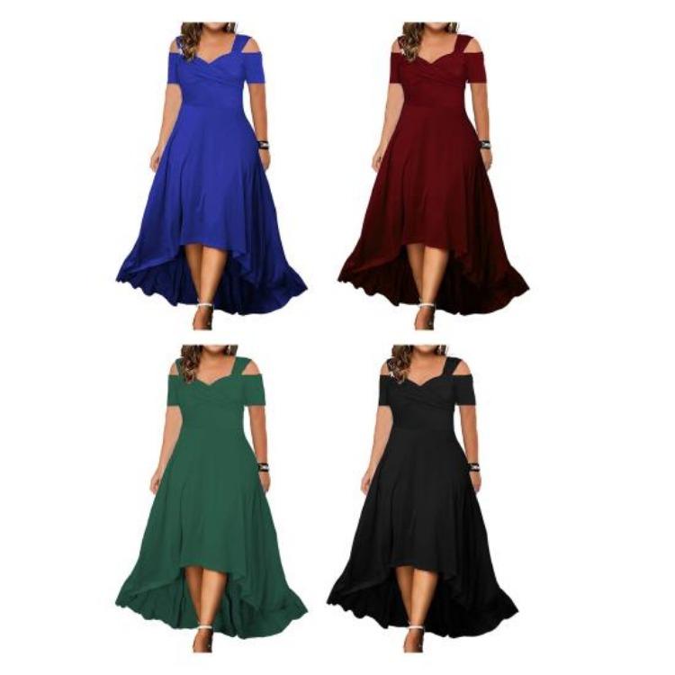 Elegantní Dámské Šaty Větších Velikostí S Odhalenými Rameny Výstřih Do V Sexy Letní Šaty Štíhlý Střih Rozšířený Spodní Lem Dlouhé Ležérní Společenské Oblečení Jednobarevné