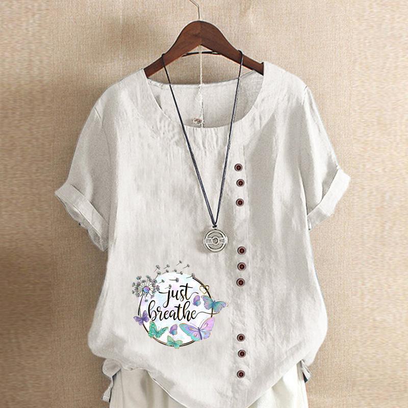 

Женская модная футболка с коротким рукавом и принтом в виде бабочек и букв, свободная хлопковая рубашка, повседневная свободная летняя блузка, топы больших размеров 5XL белый