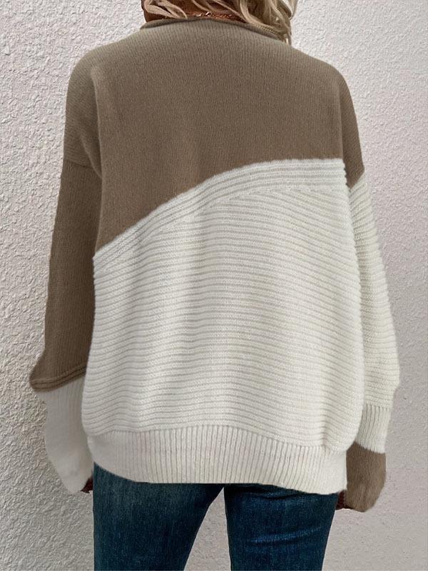 Women's Casual Color Block Long Sleeve Knit Sweater