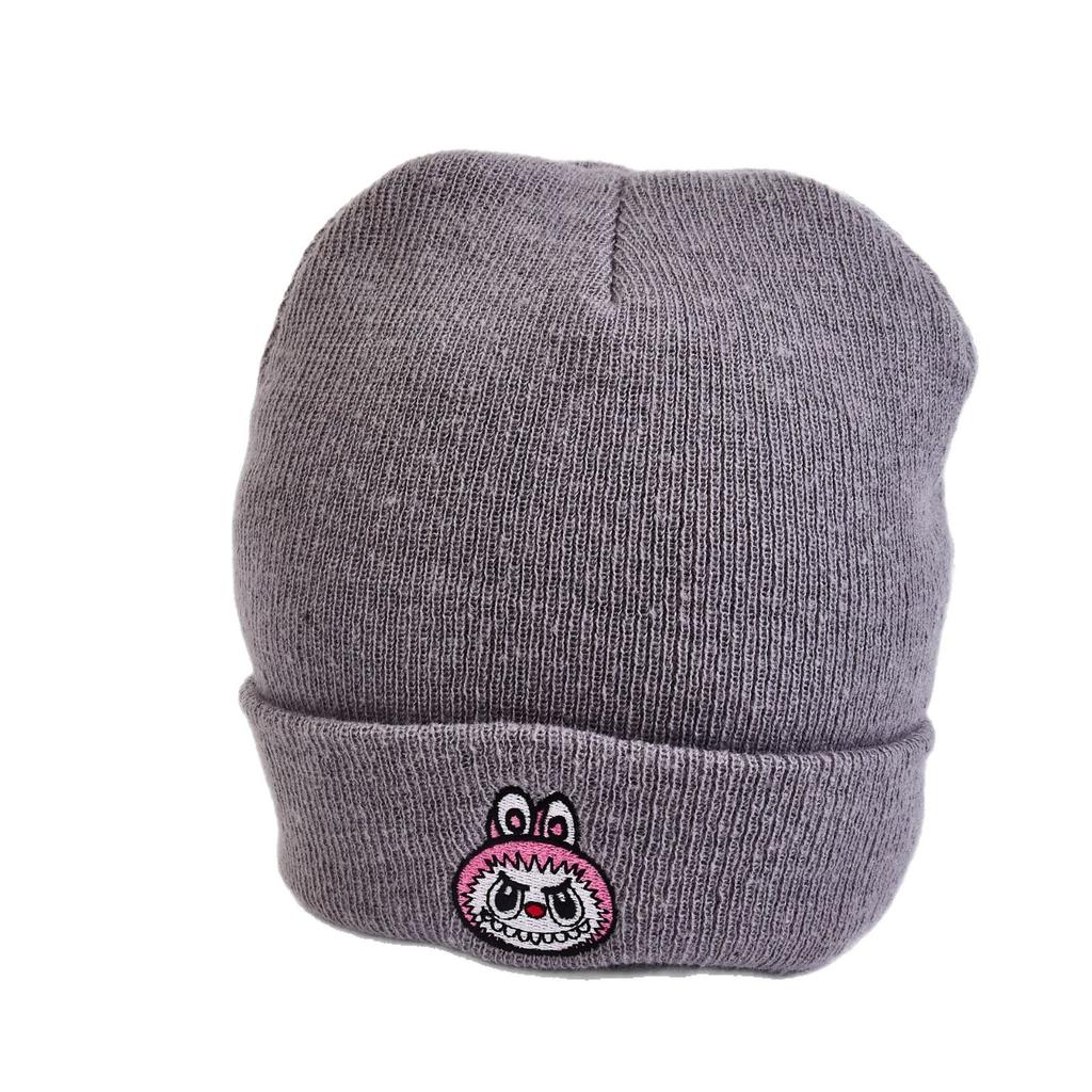 Warm Spandex/Polyester Knitted Beanie Cartoon Embroidery Autumn/Winter Unisex Adjustable Playful Trendy Black Blue Students Made