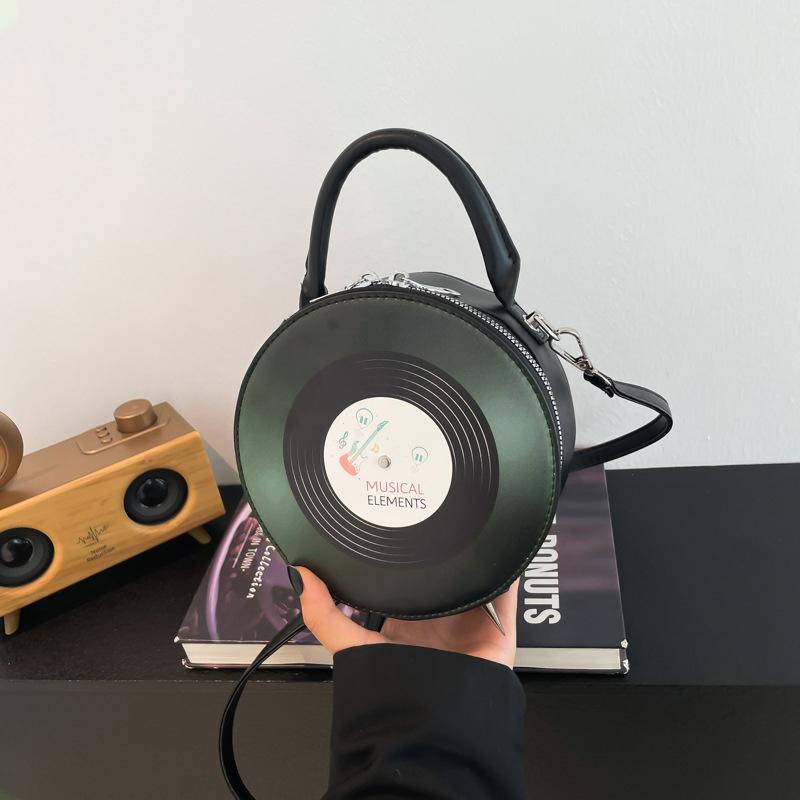 

Персонализированная креативная маленькая круглая сумка Новая модная женская нишевая ретро сумка в форме пластинки Ins женская PU сумка через плечо 16.5x7x16.5cm