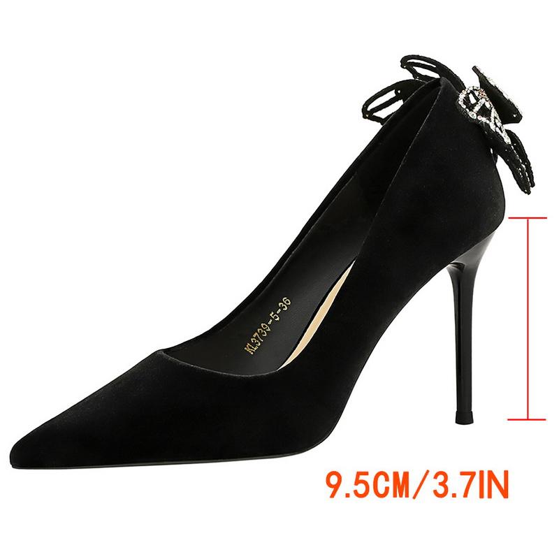 9,5 cm Spitze Wildleder Damen High Heels Schleife Strass Hochzeits-High Heels Sexy Elegant Bankett Stilettos Damenschuh Tacones