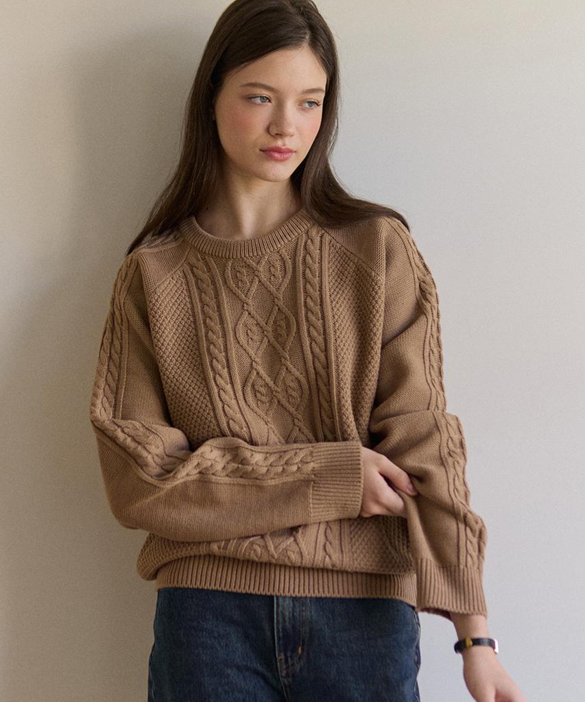 OURHOPE Sheldon Cable Knit Sweater - Beige