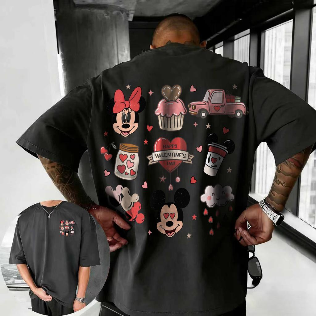 Letní 2026 Disney Roztomilé Tričko s Potiskem Mickey Mouse 100% Čistá Bavlna Krátký Rukáv Ležérní Volné Prodyšné Horní Díl Unisex
