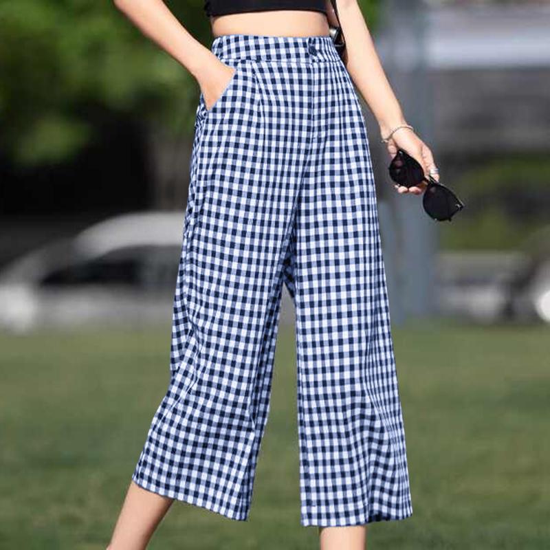 ZANZEA Женские повседневные укороченные брюки свободного кроя в клетку 2XL синий