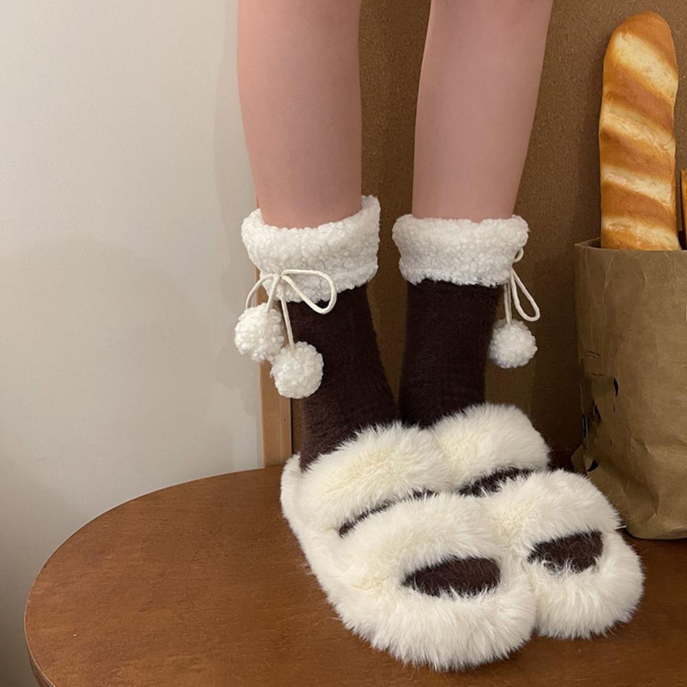 Plush Balls Winter Socks Women Y2K Coral Fleece Socks Kawaii Woolen Lolita Socks  Winter
