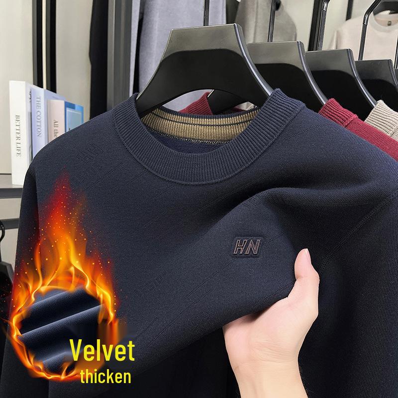 Men's High-Quality Merino Wool Fleece Crew Neck Sweater - Thick, Warm, and Casual Knitted Base Layer