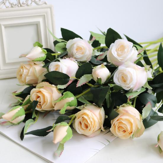 Artificial Flower Faux Silk Flower Fabric Soft Pliable Petals Flexible Stems Fake Roses Home Decor Wedding Bouquets Photo Props