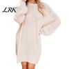 Lässiges einfarbiges Kleid Damen Mini Oversized Pulloverkleid, Langarm Rundhals Strickpullover Warme Oberteile Top, Herbst Winter Locker Tunika Feiertagsparty